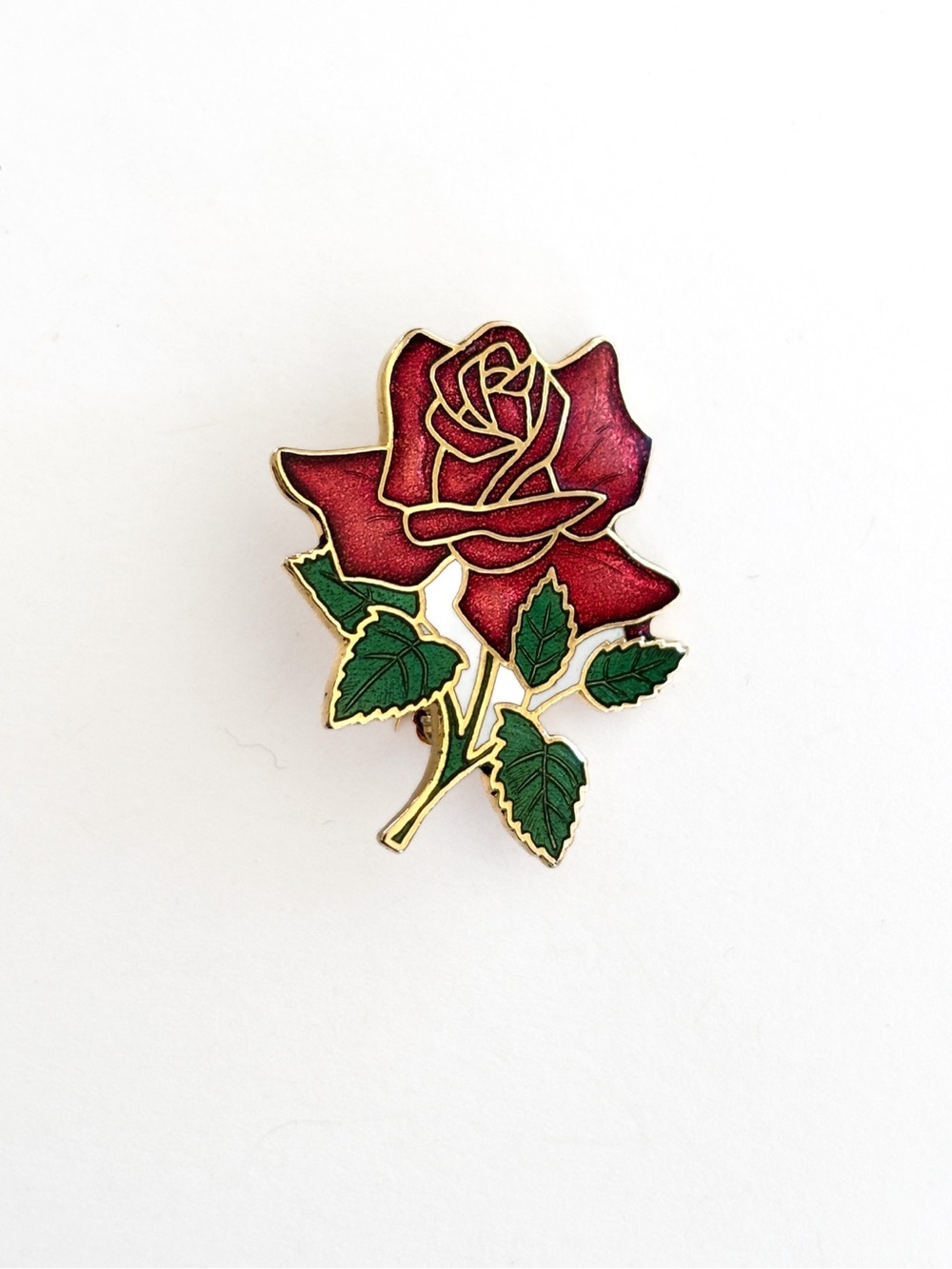 Vintage red rose flower enamel gold tone brooch pin